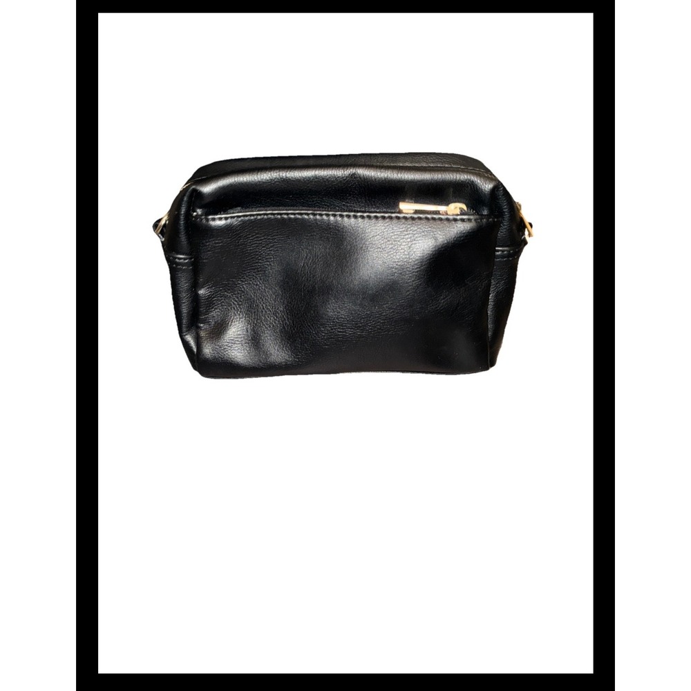 Fashion Puzzle Black Faux Leather Crossbody Bag Gold Tone Hardware Camera Bag